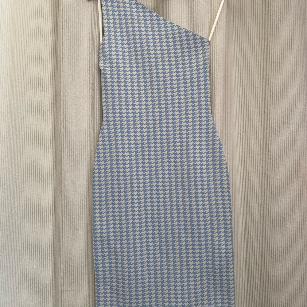 Kookai Blue and White Asymmetrical One-Shoulder Cocktail Dress